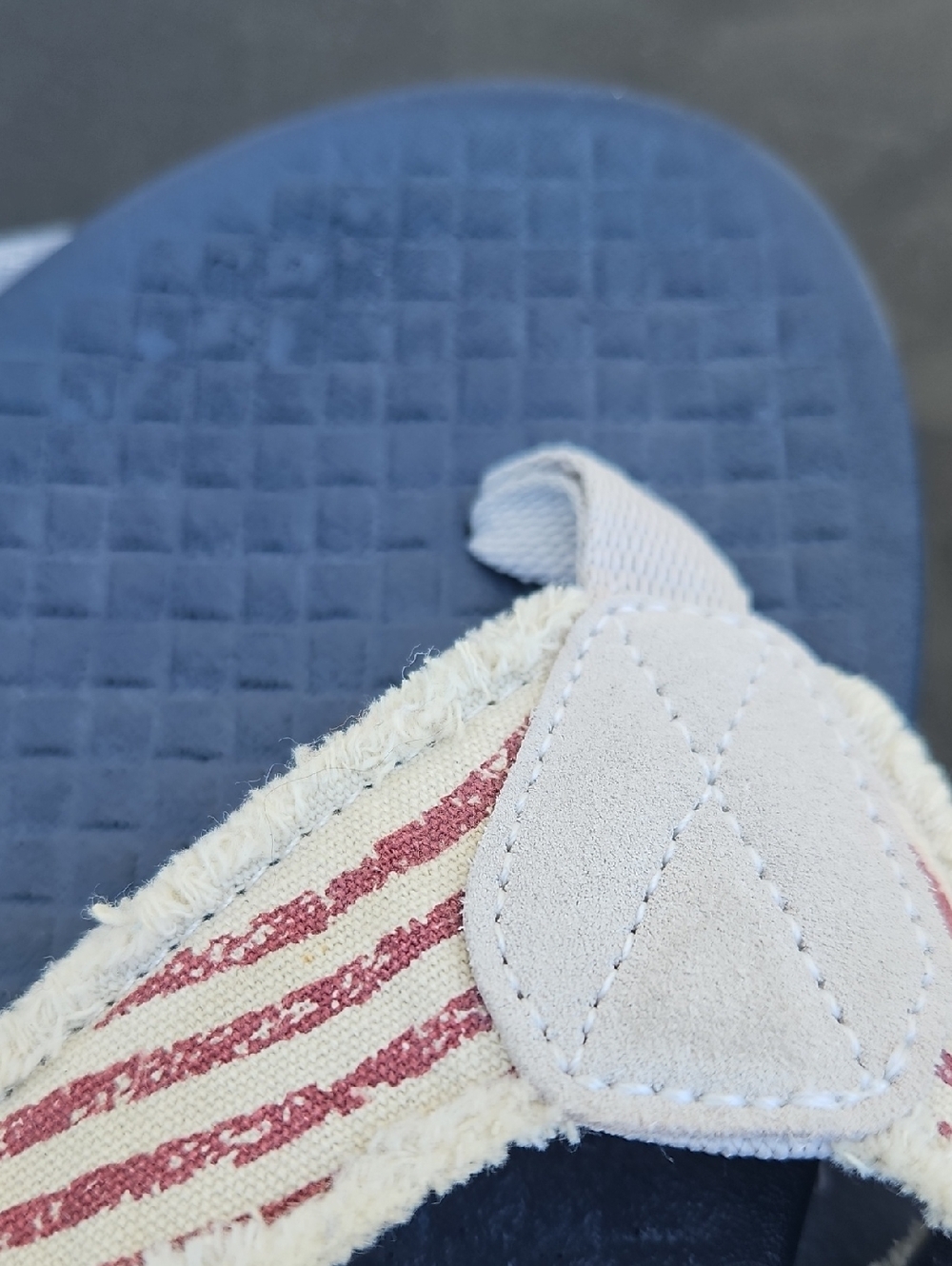 Margaritaville Navy Flip Flops with Red-White Striped Straps - Picture 3 of 5